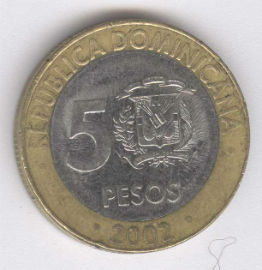 República Dominicana 5 Pesos de 2002