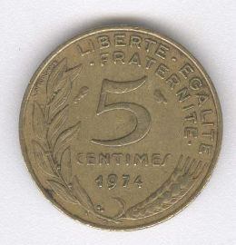 Francia 5 Centimes de 1974