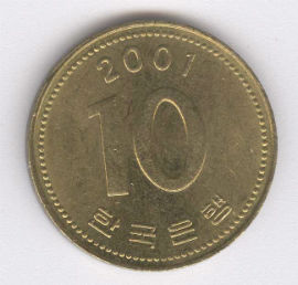 Corea del Sur 10 Won de 2001