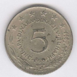 Yugoslavia 5 Dinara de 1975