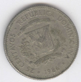 República Dominicana 25 Centavos de 1986