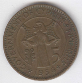 Chipre 5 Mils de 1956
