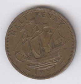 Inglaterra 1/2 Penny de 1957