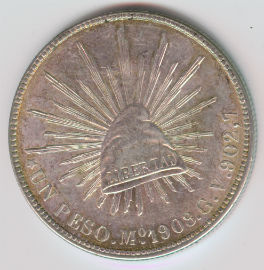Mexico 1 Peso de 1908 (Mo GV)